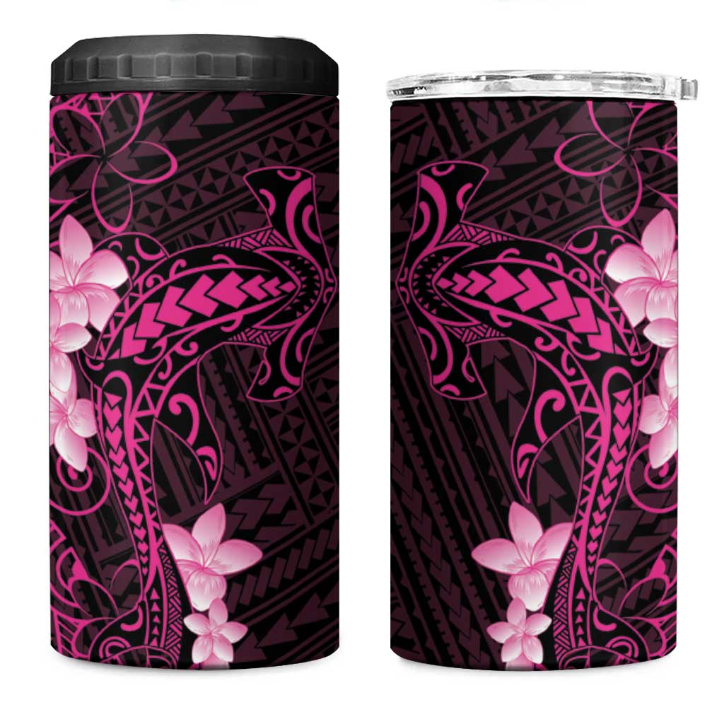 Pink Hawaii 4 in 1 Can Cooler Tumbler Hammerhead Shark Tattoo Curve Polynesian LT14 One Size: 16 oz Pink - Polynesian Pride