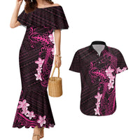 Pink Hawaii Couples Matching Mermaid Dress and Hawaiian Shirt Hammerhead Shark Tattoo Curve Polynesian LT14 Pink - Polynesian Pride