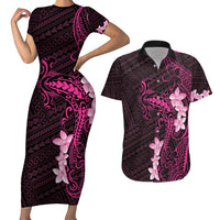 Pink Hawaii Couples Matching Short Sleeve Bodycon Dress and Hawaiian Shirt Hammerhead Shark Tattoo Curve Polynesian LT14 Pink - Polynesian Pride