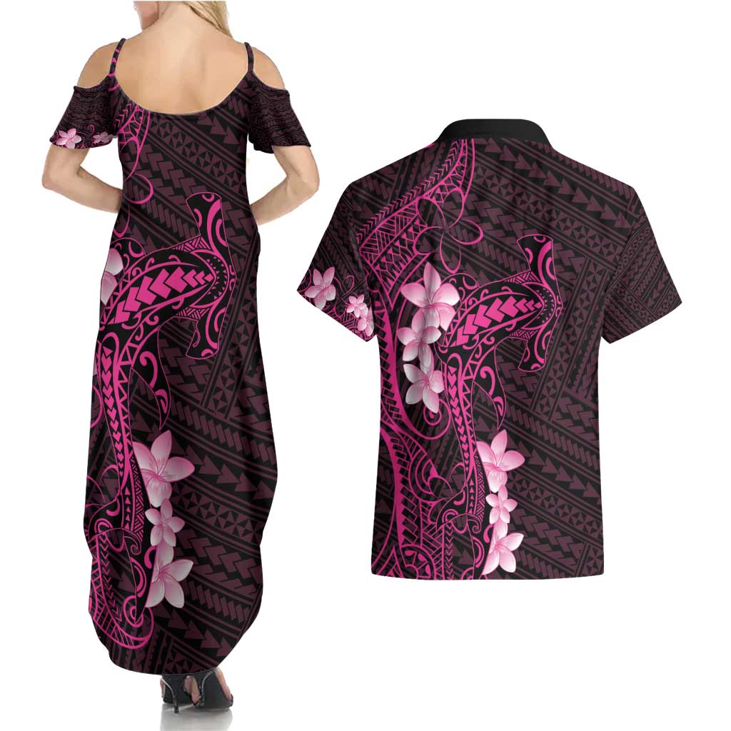 Pink Hawaii Couples Matching Summer Maxi Dress and Hawaiian Shirt Hammerhead Shark Tattoo Curve Polynesian LT14 - Polynesian Pride