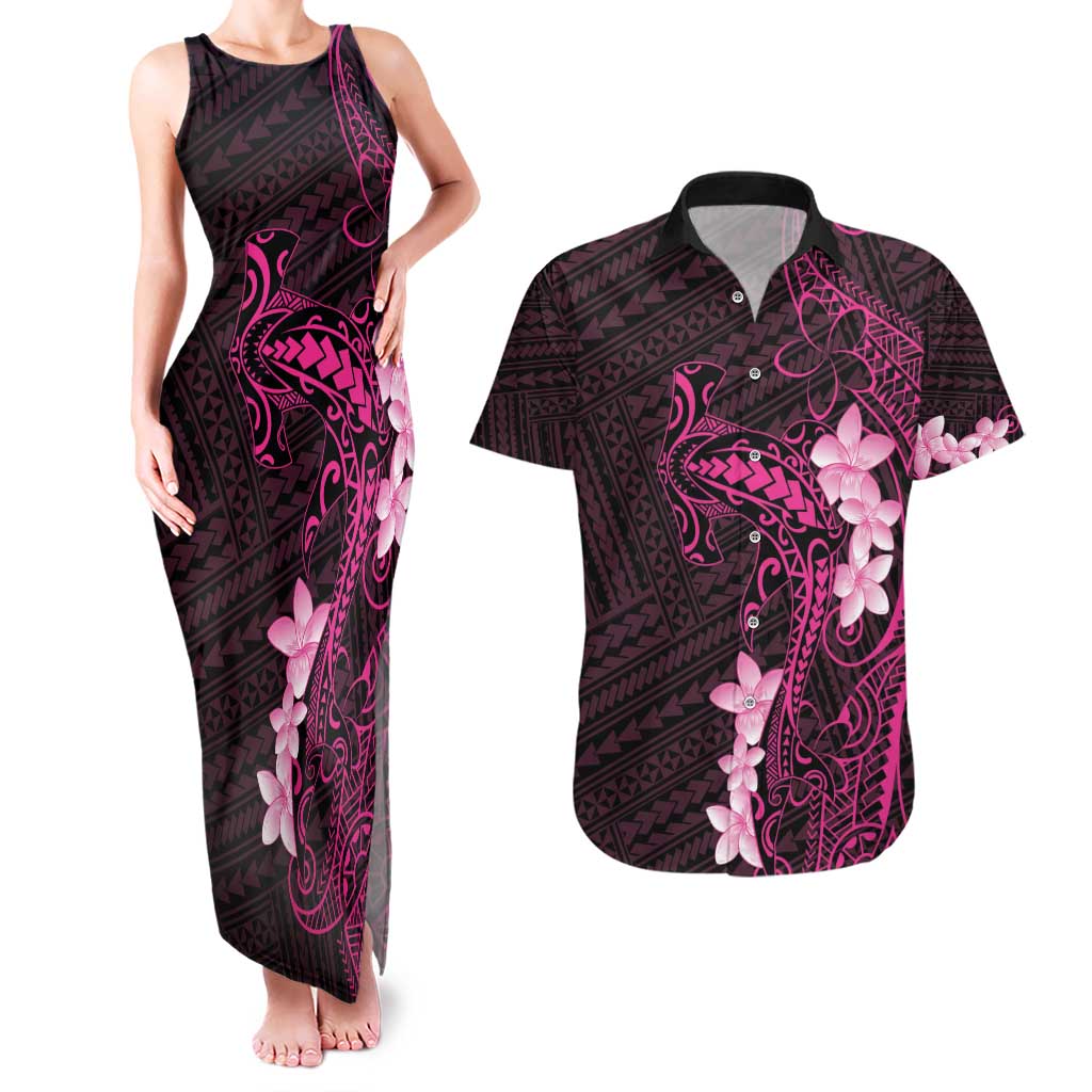 Pink Hawaii Couples Matching Tank Maxi Dress and Hawaiian Shirt Hammerhead Shark Tattoo Curve Polynesian LT14 Pink - Polynesian Pride