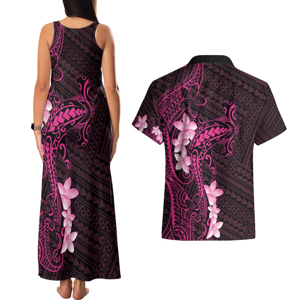 Pink Hawaii Couples Matching Tank Maxi Dress and Hawaiian Shirt Hammerhead Shark Tattoo Curve Polynesian LT14 - Polynesian Pride