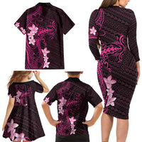 Pink Hawaii Family Matching Long Sleeve Bodycon Dress and Hawaiian Shirt Hammerhead Shark Tattoo Curve Polynesian LT14 - Polynesian Pride