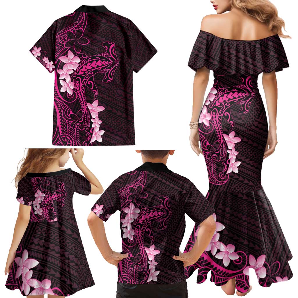 Pink Hawaii Family Matching Mermaid Dress and Hawaiian Shirt Hammerhead Shark Tattoo Curve Polynesian LT14 - Polynesian Pride