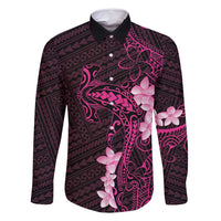 Pink Hawaii Family Matching Mermaid Dress and Hawaiian Shirt Hammerhead Shark Tattoo Curve Polynesian LT14 Dad's Shirt - Long Sleeve Pink - Polynesian Pride