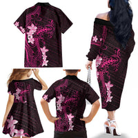 Pink Hawaii Family Matching Off The Shoulder Long Sleeve Dress and Hawaiian Shirt Hammerhead Shark Tattoo Curve Polynesian LT14 - Polynesian Pride