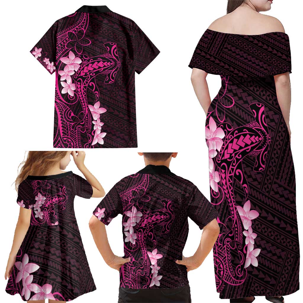 Pink Hawaii Family Matching Off Shoulder Maxi Dress and Hawaiian Shirt Hammerhead Shark Tattoo Curve Polynesian LT14 - Polynesian Pride