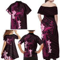 Pink Hawaii Family Matching Off Shoulder Maxi Dress and Hawaiian Shirt Hammerhead Shark Tattoo Curve Polynesian LT14 - Polynesian Pride