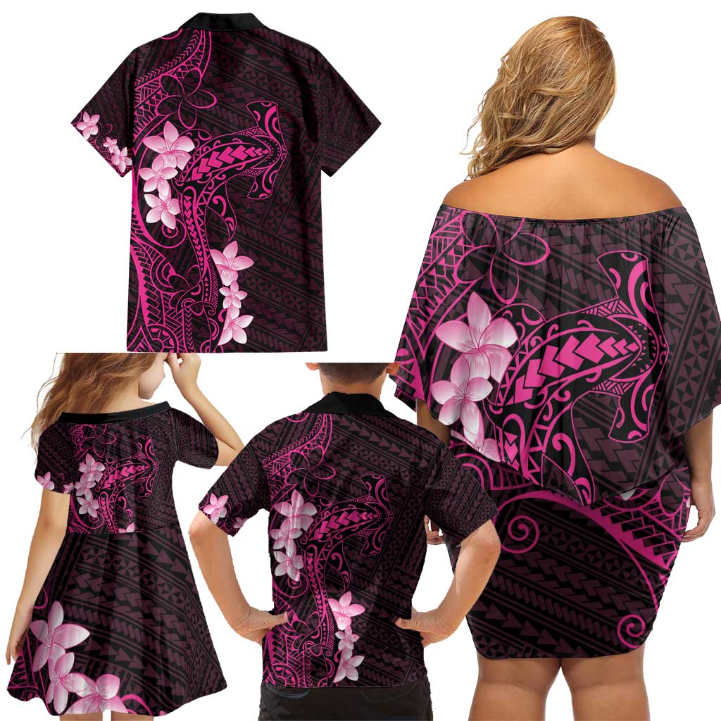 Pink Hawaii Family Matching Off Shoulder Short Dress and Hawaiian Shirt Hammerhead Shark Tattoo Curve Polynesian LT14 - Polynesian Pride