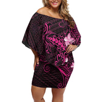 Pink Hawaii Family Matching Off Shoulder Short Dress and Hawaiian Shirt Hammerhead Shark Tattoo Curve Polynesian LT14 Mom's Dress Pink - Polynesian Pride