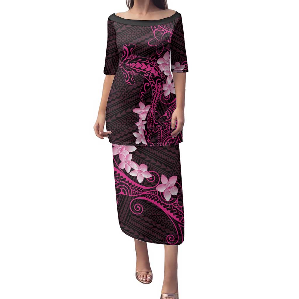 Pink Hawaii Family Matching Puletasi and Hawaiian Shirt Hammerhead Shark Tattoo Curve Polynesian LT14 Mom's Dress Pink - Polynesian Pride