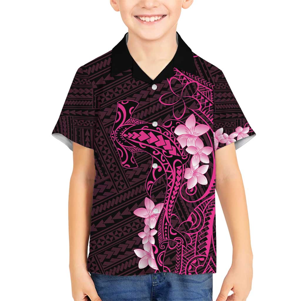 Pink Hawaii Family Matching Puletasi and Hawaiian Shirt Hammerhead Shark Tattoo Curve Polynesian LT14 Son's Shirt Pink - Polynesian Pride