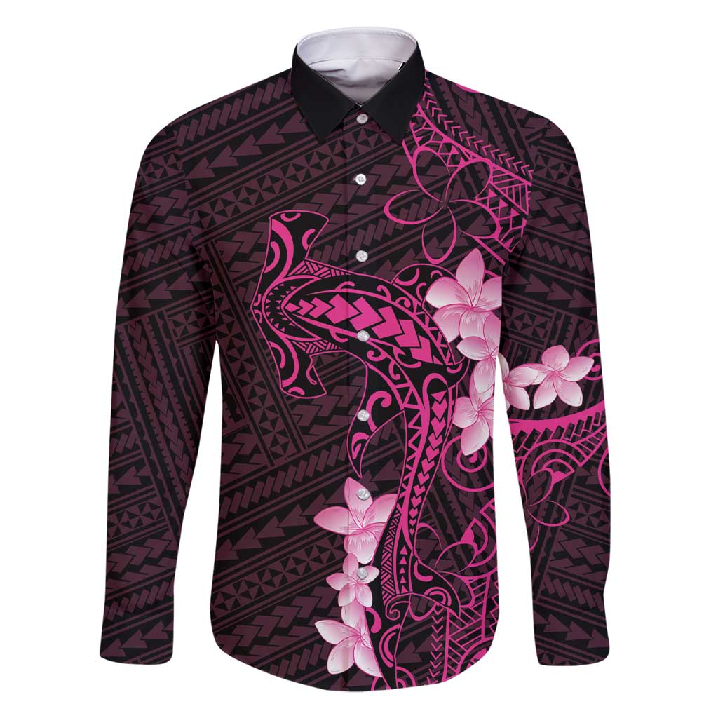 Pink Hawaii Family Matching Short Sleeve Bodycon Dress and Hawaiian Shirt Hammerhead Shark Tattoo Curve Polynesian LT14 Dad's Shirt - Long Sleeve Pink - Polynesian Pride
