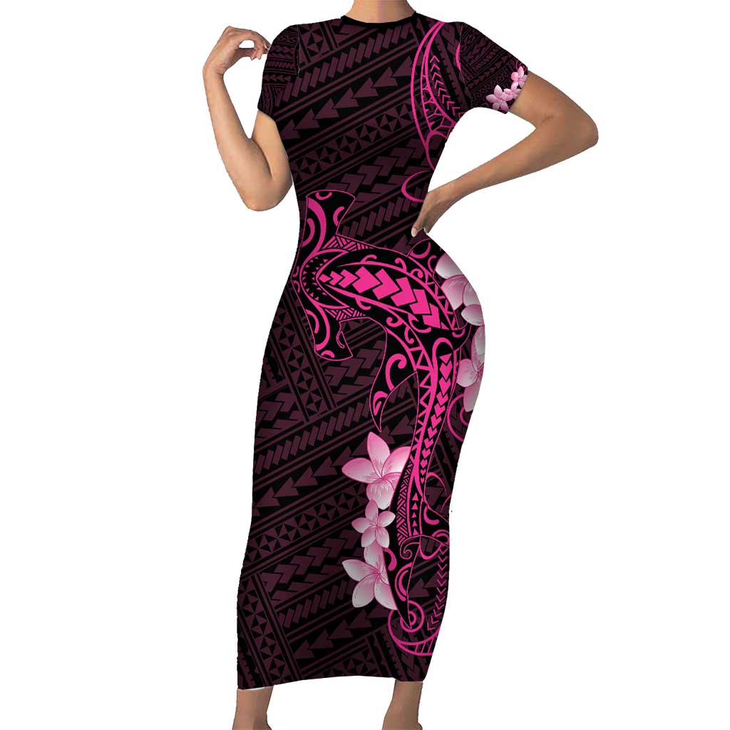 Pink Hawaii Family Matching Short Sleeve Bodycon Dress and Hawaiian Shirt Hammerhead Shark Tattoo Curve Polynesian LT14 Mom's Dress Pink - Polynesian Pride