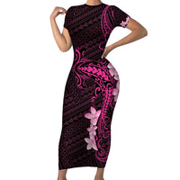 Pink Hawaii Family Matching Short Sleeve Bodycon Dress and Hawaiian Shirt Hammerhead Shark Tattoo Curve Polynesian LT14 Mom's Dress Pink - Polynesian Pride