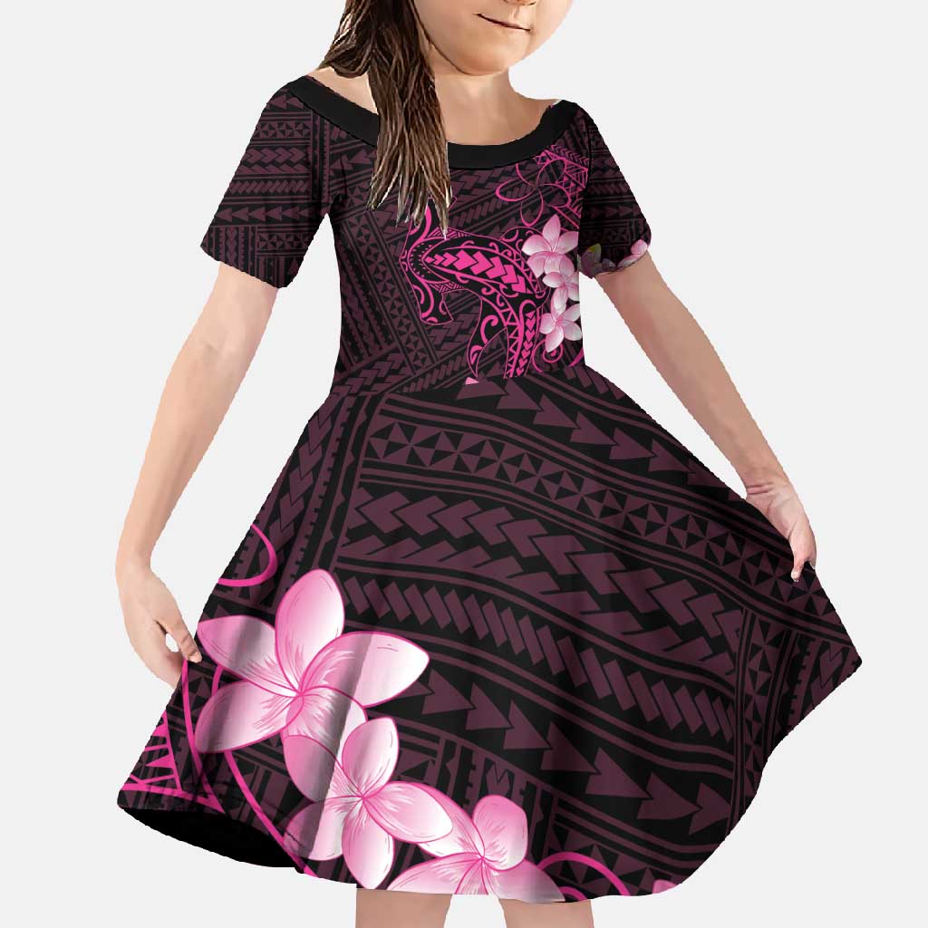 Pink Hawaii Family Matching Summer Maxi Dress and Hawaiian Shirt Hammerhead Shark Tattoo Curve Polynesian LT14 Daughter's Dress Pink - Polynesian Pride
