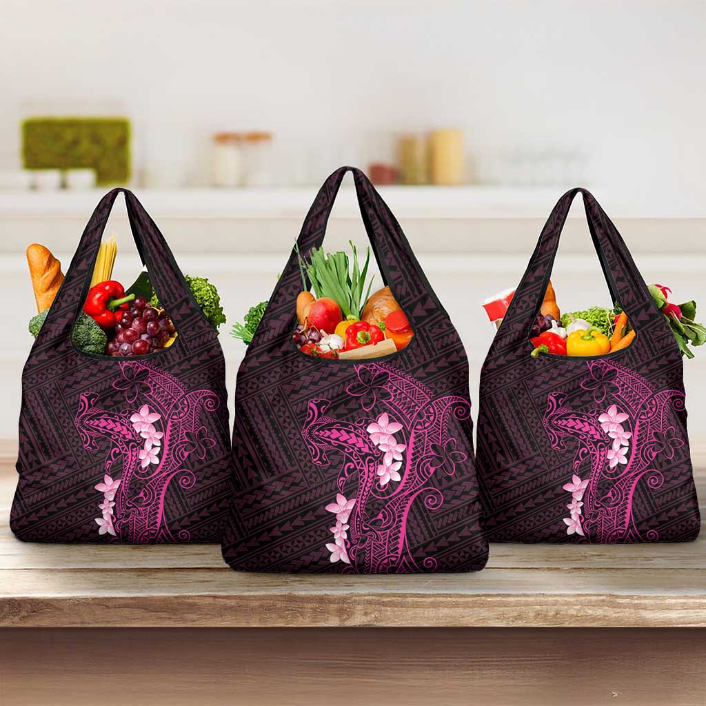 Pink Hawaii Grocery Bag Hammerhead Shark Tattoo Curve Polynesian - Polynesian Pride