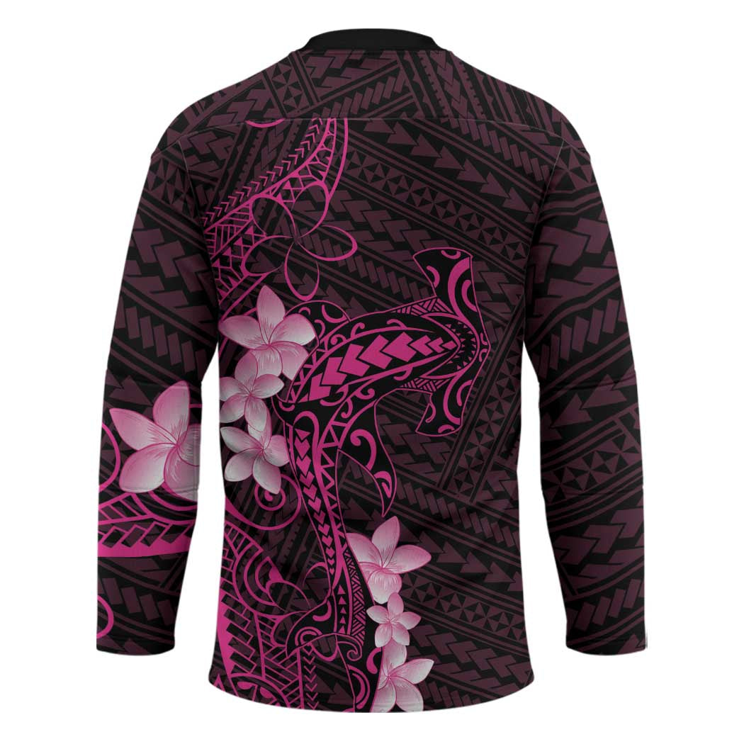 Pink Hawaii Hockey Jersey Hammerhead Shark Tattoo Curve Polynesian - Polynesian Pride