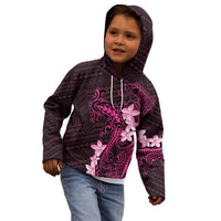 Pink Hawaii Kid Hoodie Hammerhead Shark Tattoo Curve Polynesian - Polynesian Pride