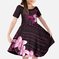Pink Hawaii Kid Short Sleeve Dress Hammerhead Shark Tattoo Curve Polynesian - Polynesian Pride