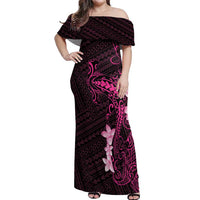 Pink Hawaii Off Shoulder Maxi Dress Hammerhead Shark Tattoo Curve Polynesian LT14 Women Pink - Polynesian Pride