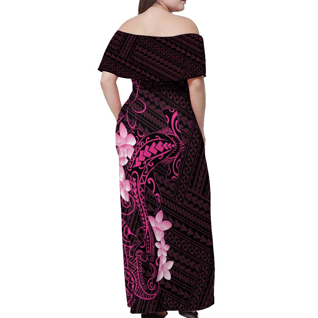 Pink Hawaii Off Shoulder Maxi Dress Hammerhead Shark Tattoo Curve Polynesian LT14 - Polynesian Pride