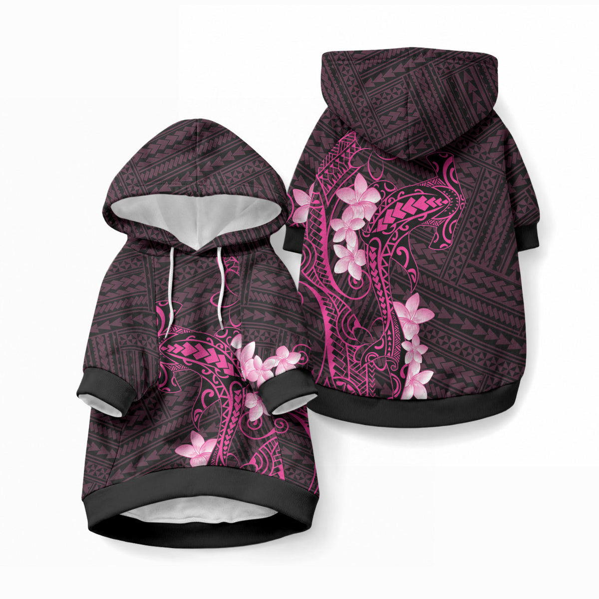 Pink Hawaii Pet Hoodie Hammerhead Shark Tattoo Curve Polynesian