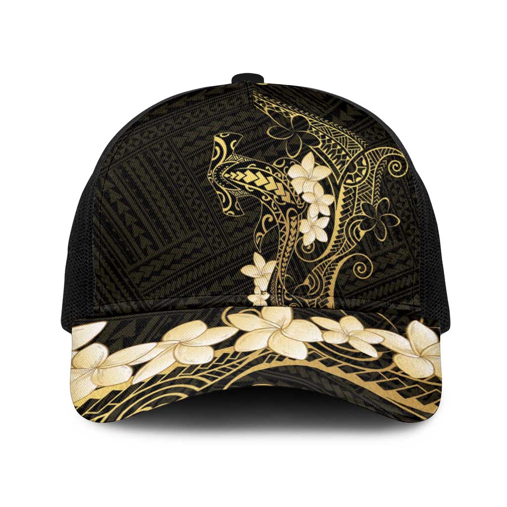 Black and Gold Hawaii Baseball Net Cap Hammerhead Shark Tattoo Curve Polynesian - Polynesian Pride
