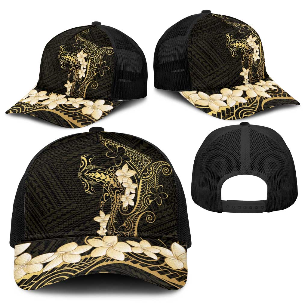 Black and Gold Hawaii Baseball Net Cap Hammerhead Shark Tattoo Curve Polynesian - Polynesian Pride