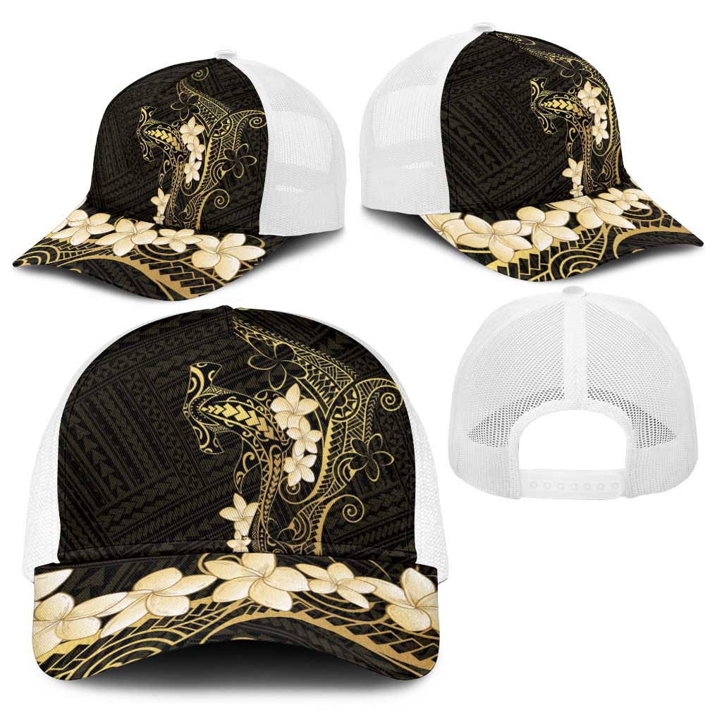 Black and Gold Hawaii Baseball Net Cap Hammerhead Shark Tattoo Curve Polynesian - Polynesian Pride