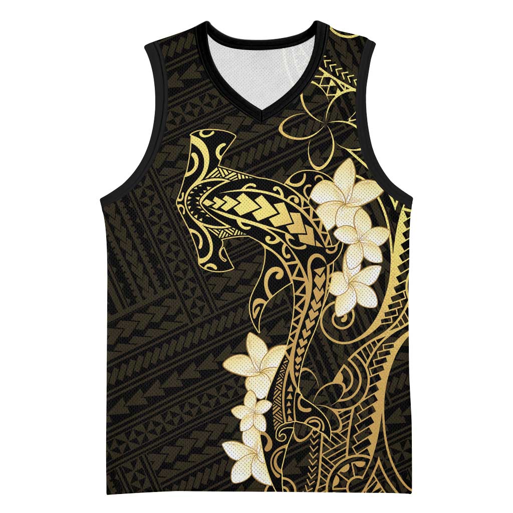 Black and Gold Hawaii Basketball Jersey Hammerhead Shark Tattoo Curve Polynesian LT14 Unisex Black - Polynesian Pride