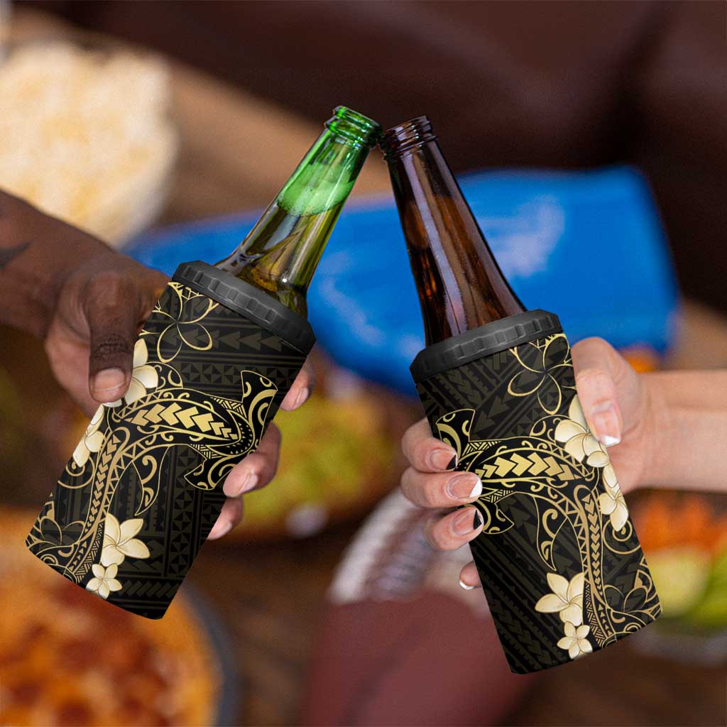 Black and Gold Hawaii 4 in 1 Can Cooler Tumbler Hammerhead Shark Tattoo Curve Polynesian - Polynesian Pride