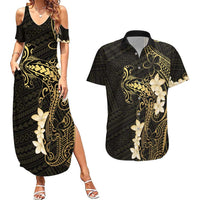 Black and Gold Hawaii Couples Matching Summer Maxi Dress and Hawaiian Shirt Hammerhead Shark Tattoo Curve Polynesian LT14 Black - Polynesian Pride