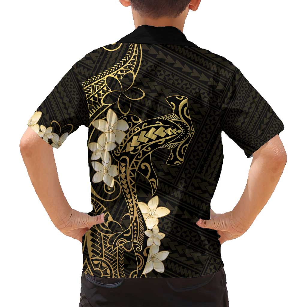 Black and Gold Hawaii Family Matching Long Sleeve Bodycon Dress and Hawaiian Shirt Hammerhead Shark Tattoo Curve Polynesian LT14 - Polynesian Pride