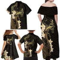 Black and Gold Hawaii Family Matching Off Shoulder Maxi Dress and Hawaiian Shirt Hammerhead Shark Tattoo Curve Polynesian LT14 - Polynesian Pride