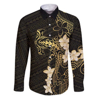Black and Gold Hawaii Family Matching Off Shoulder Maxi Dress and Hawaiian Shirt Hammerhead Shark Tattoo Curve Polynesian LT14 Dad's Shirt - Long Sleeve Black - Polynesian Pride