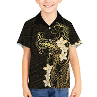 Black and Gold Hawaii Family Matching Off Shoulder Short Dress and Hawaiian Shirt Hammerhead Shark Tattoo Curve Polynesian LT14 Son's Shirt Black - Polynesian Pride