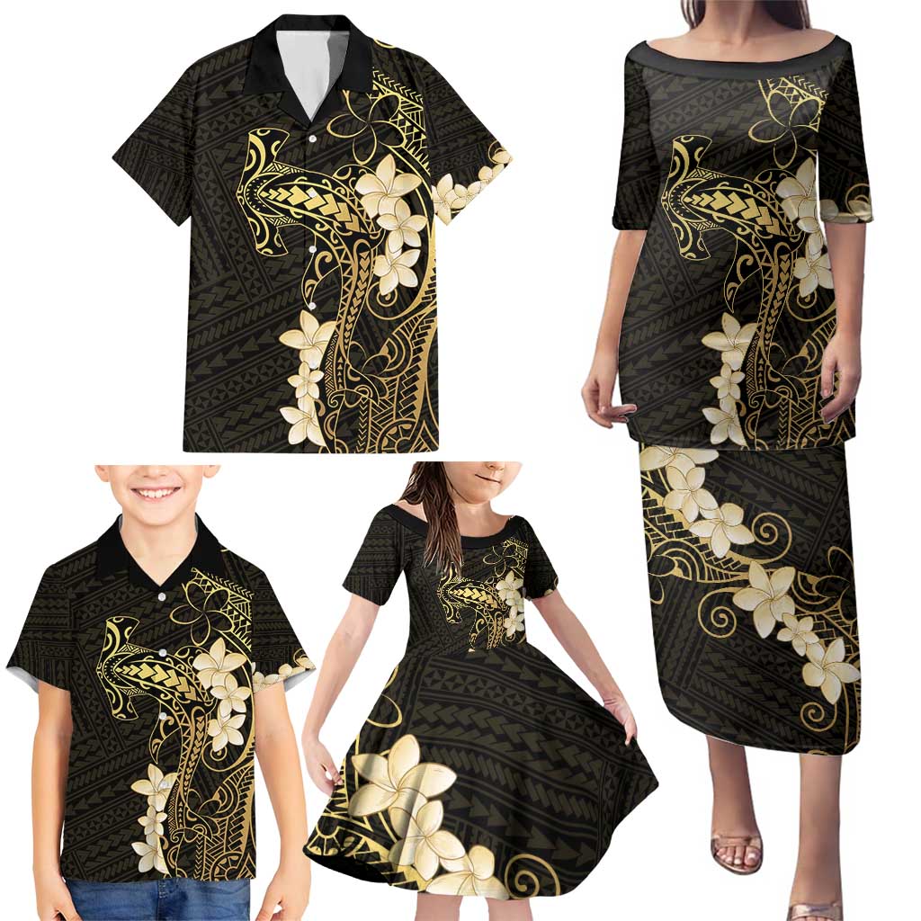 Black and Gold Hawaii Family Matching Puletasi and Hawaiian Shirt Hammerhead Shark Tattoo Curve Polynesian LT14 - Polynesian Pride