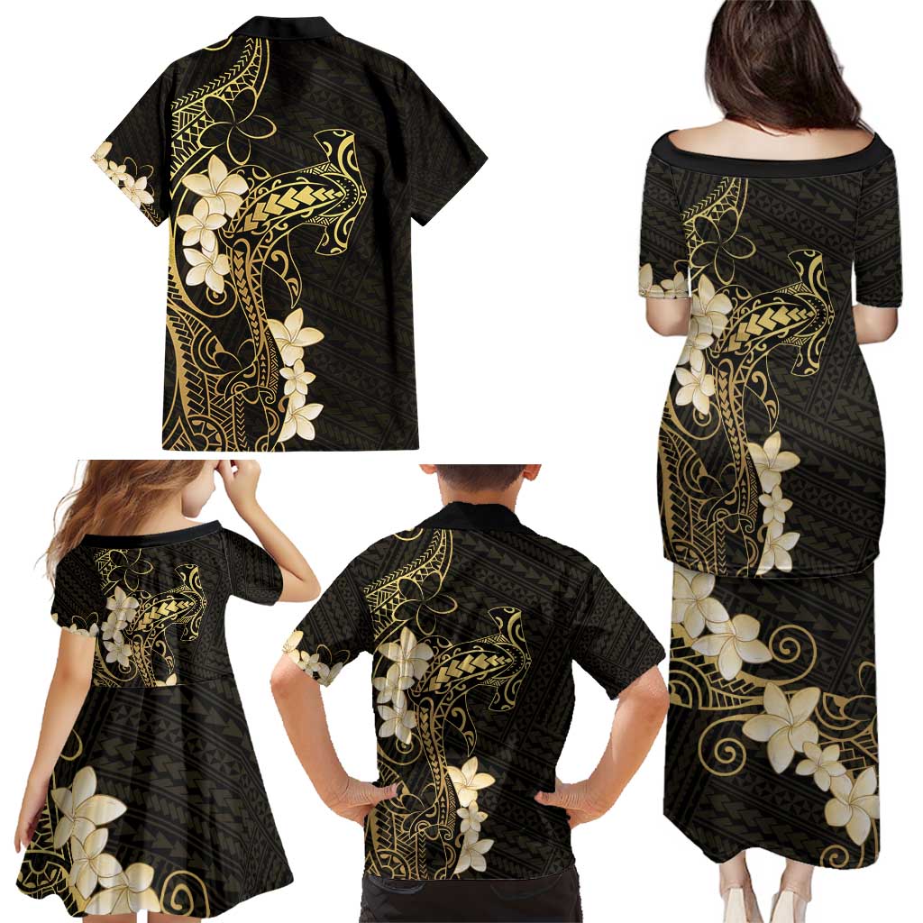 Black and Gold Hawaii Family Matching Puletasi and Hawaiian Shirt Hammerhead Shark Tattoo Curve Polynesian LT14 - Polynesian Pride