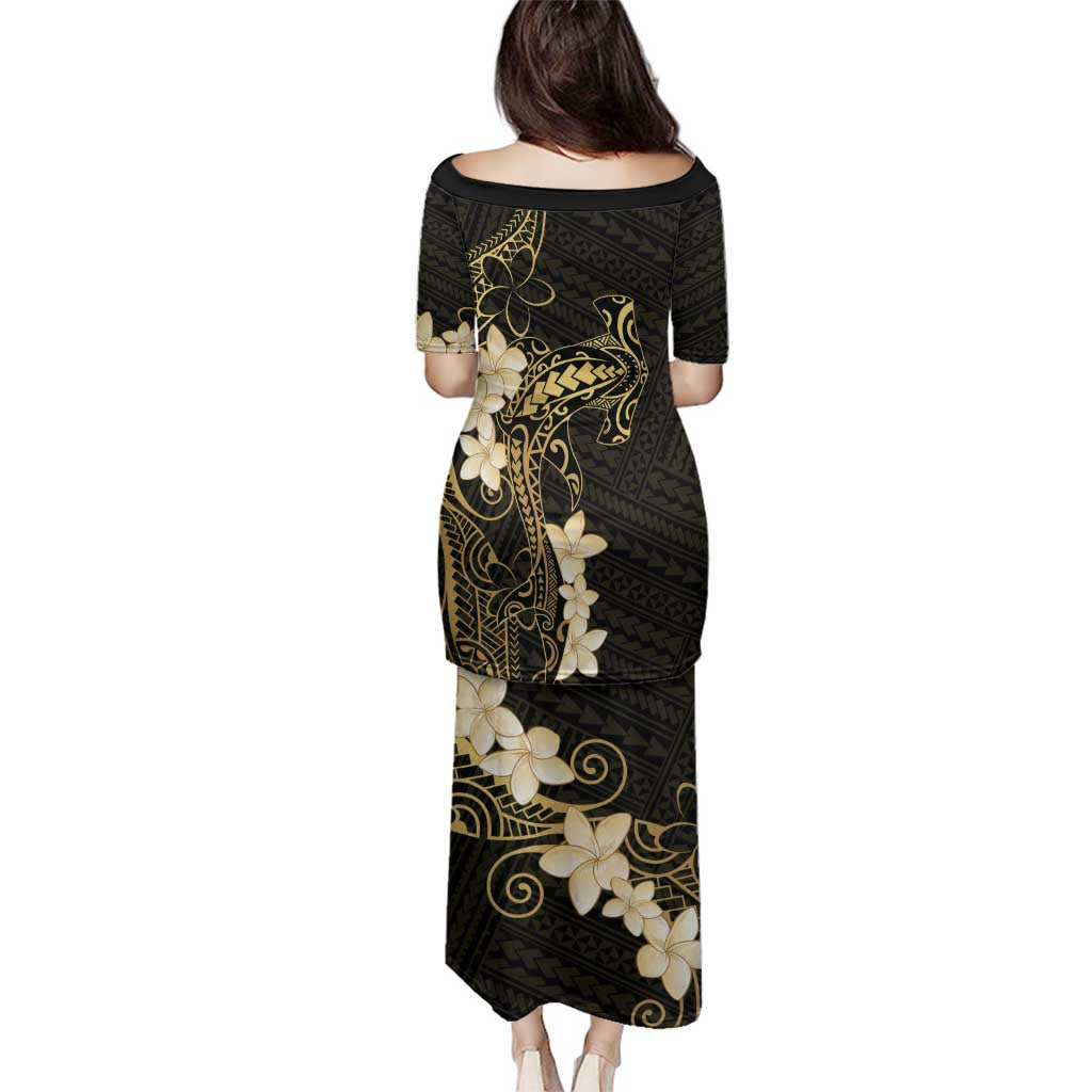 Black and Gold Hawaii Family Matching Puletasi and Hawaiian Shirt Hammerhead Shark Tattoo Curve Polynesian LT14 - Polynesian Pride
