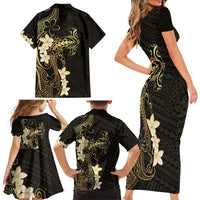 Black and Gold Hawaii Family Matching Short Sleeve Bodycon Dress and Hawaiian Shirt Hammerhead Shark Tattoo Curve Polynesian LT14 - Polynesian Pride