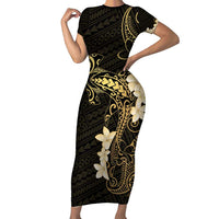 Black and Gold Hawaii Family Matching Short Sleeve Bodycon Dress and Hawaiian Shirt Hammerhead Shark Tattoo Curve Polynesian LT14 Mom's Dress Black - Polynesian Pride
