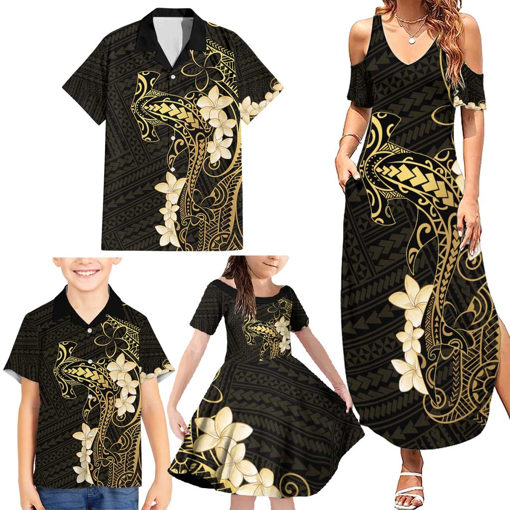 Black and Gold Hawaii Family Matching Summer Maxi Dress and Hawaiian Shirt Hammerhead Shark Tattoo Curve Polynesian LT14 - Polynesian Pride