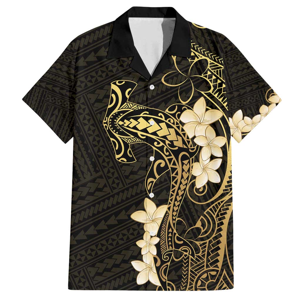 Black and Gold Hawaii Family Matching Summer Maxi Dress and Hawaiian Shirt Hammerhead Shark Tattoo Curve Polynesian LT14 Dad's Shirt - Short Sleeve Black - Polynesian Pride