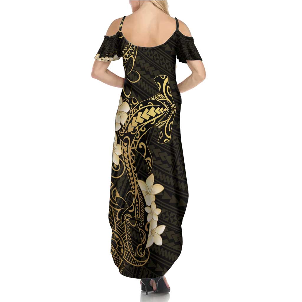 Black and Gold Hawaii Family Matching Summer Maxi Dress and Hawaiian Shirt Hammerhead Shark Tattoo Curve Polynesian LT14 - Polynesian Pride