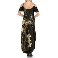 Black and Gold Hawaii Family Matching Summer Maxi Dress and Hawaiian Shirt Hammerhead Shark Tattoo Curve Polynesian LT14 - Polynesian Pride