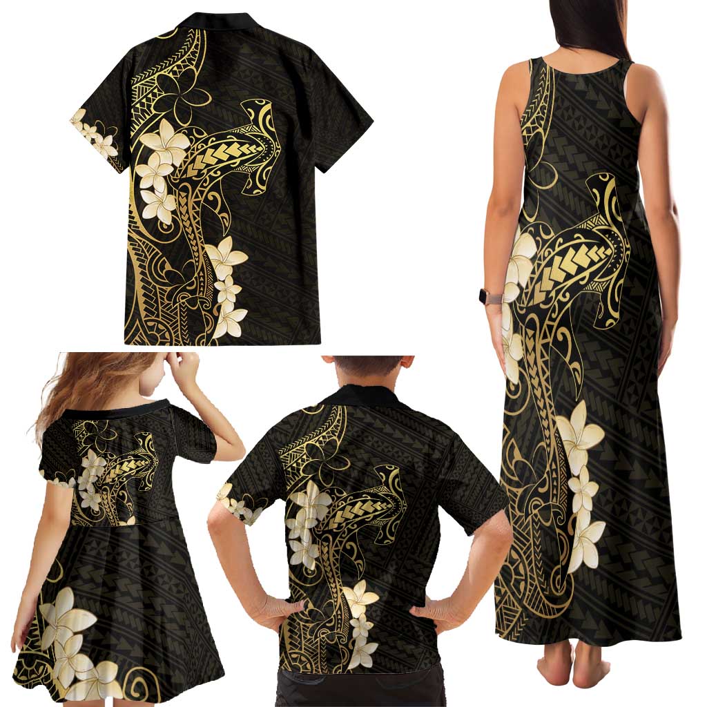 Black and Gold Hawaii Family Matching Tank Maxi Dress and Hawaiian Shirt Hammerhead Shark Tattoo Curve Polynesian LT14 - Polynesian Pride