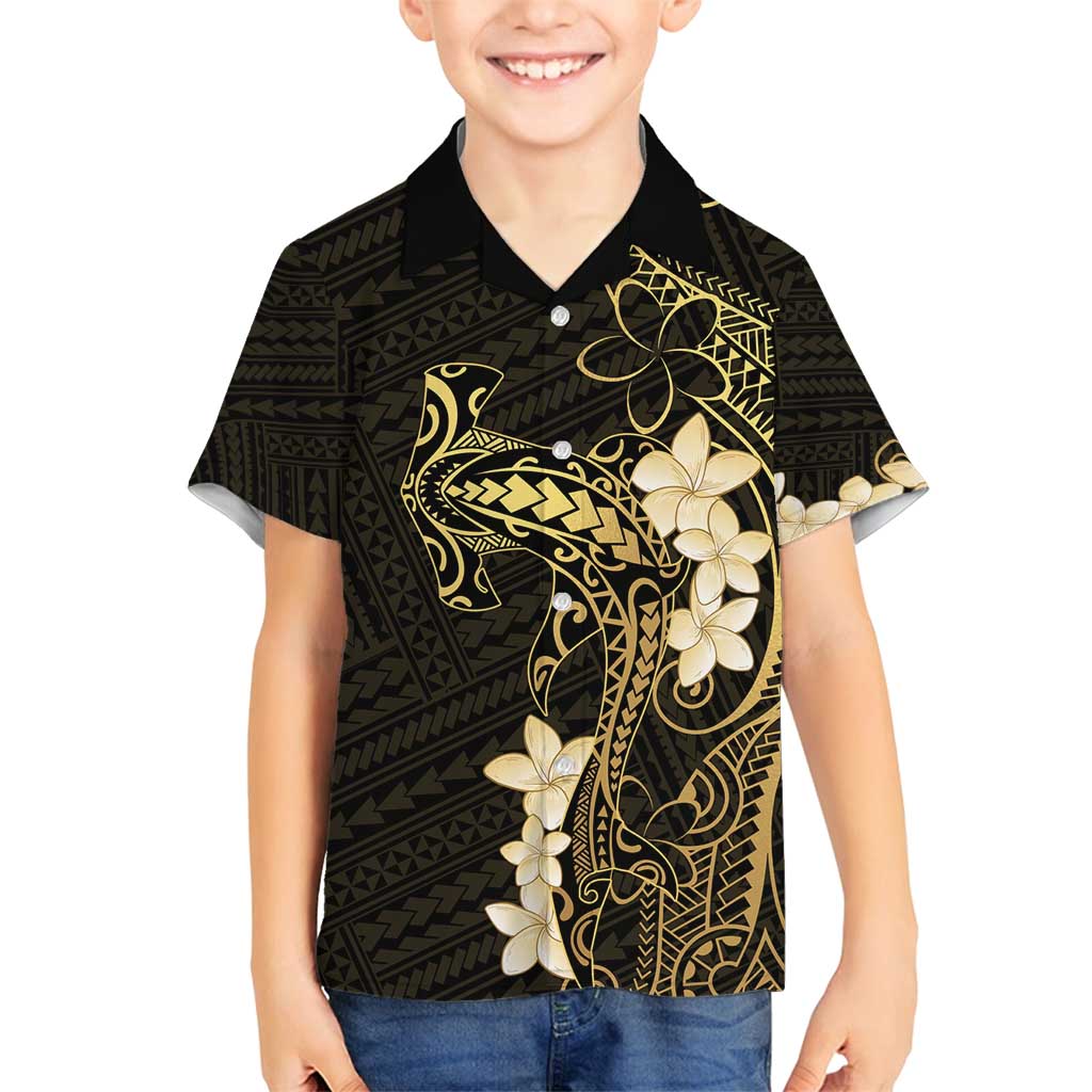Black and Gold Hawaii Family Matching Tank Maxi Dress and Hawaiian Shirt Hammerhead Shark Tattoo Curve Polynesian LT14 Son's Shirt Black - Polynesian Pride