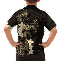 Black and Gold Hawaii Kid Hawaiian Shirt Hammerhead Shark Tattoo Curve Polynesian - Polynesian Pride