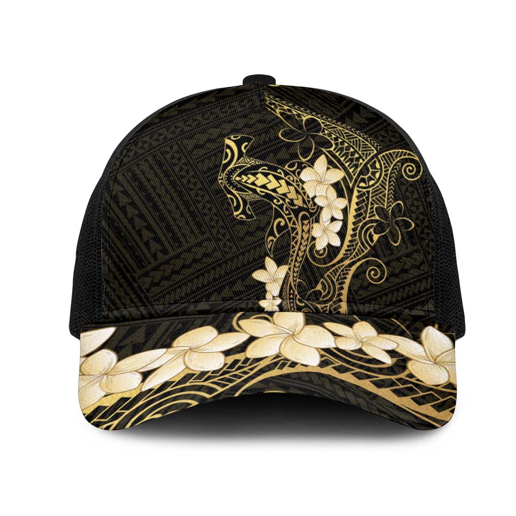 Black and Gold Hawaii Mesh Trucker Cap Hammerhead Shark Tattoo Curve Polynesian - Polynesian Pride